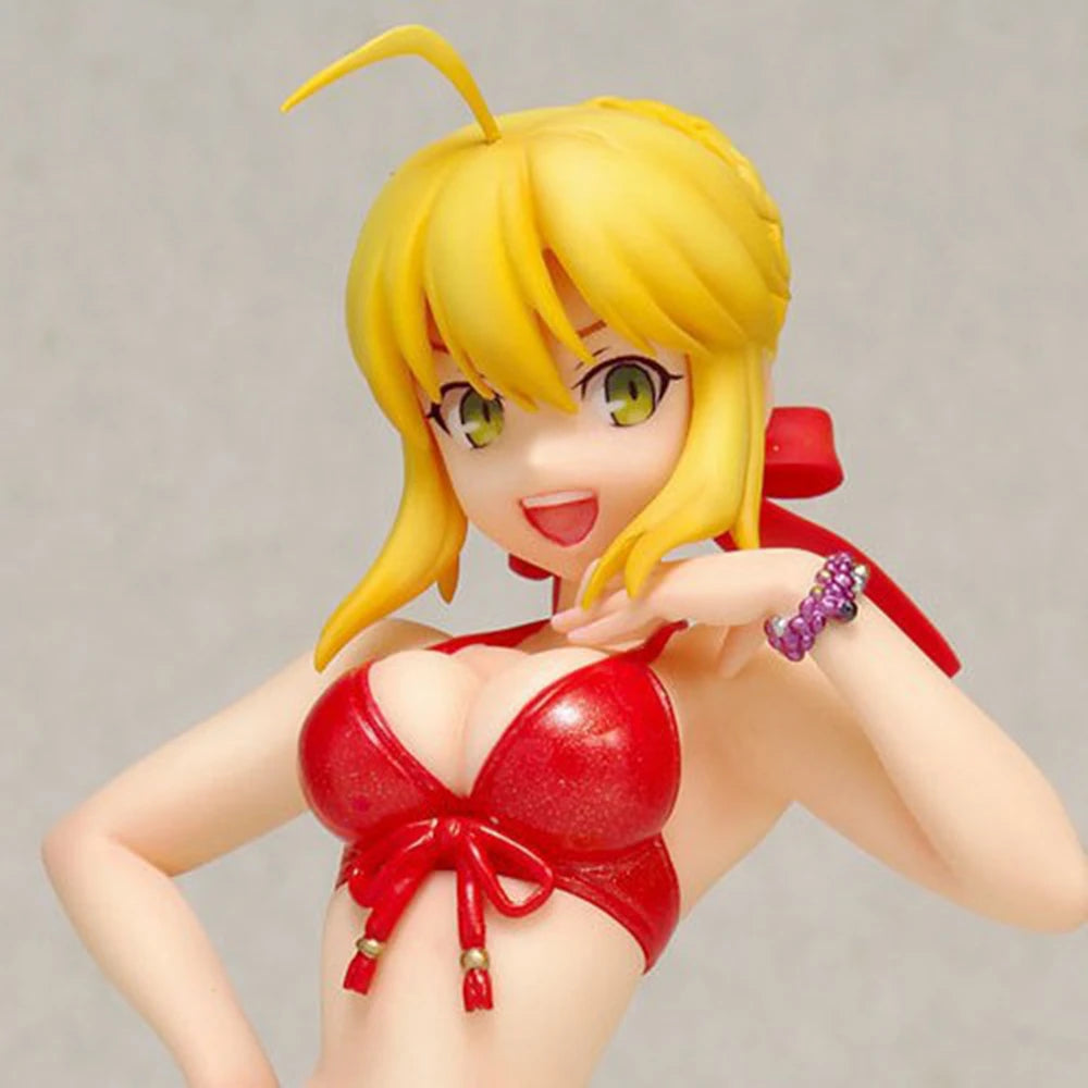 16cm Anime  Fate/stay Night Action Figure  Altria Pendragon Saber Ver Red Swimsuit Sexy Girl Figures Desktop Decorations Toys