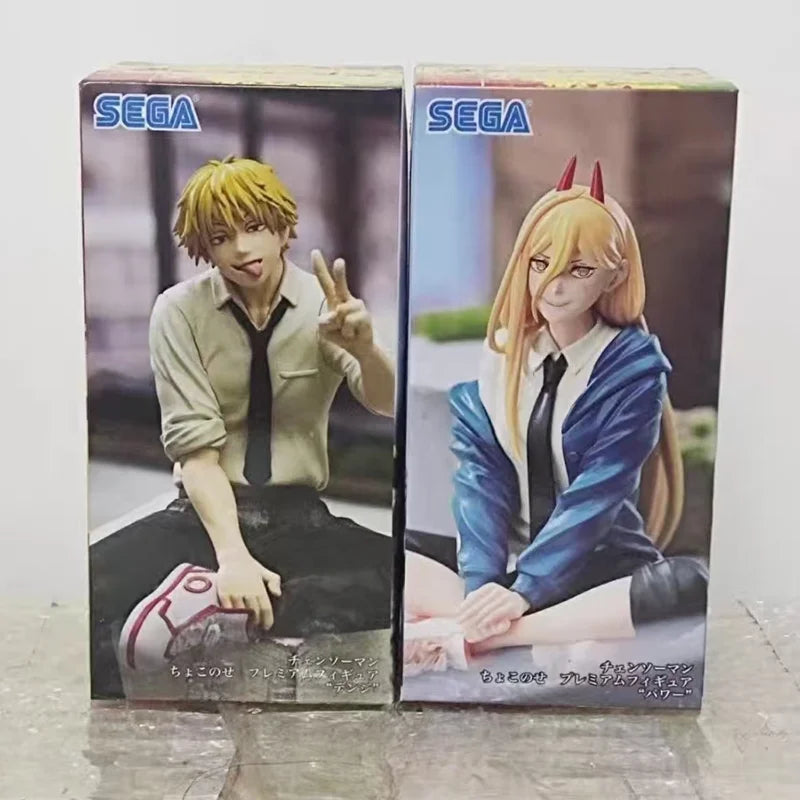 in stock Genuine SEGA PM Chainsaw Man Denji and Power sitting posture PVC about 15cm Anime Figure Model  Collector Figurine Toy