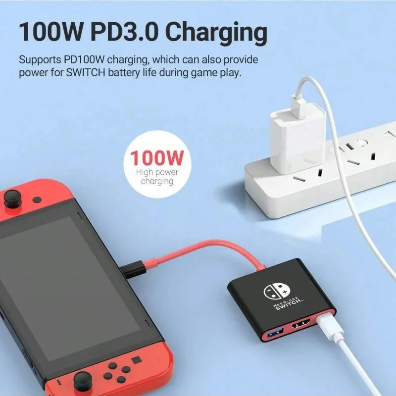 Switch Dock HDMI 4K USB 3.0 Hub Adapter USB C Splitter TV Portable Docking Station for Nintendo Laptops PC iPad MacBook Air Pro