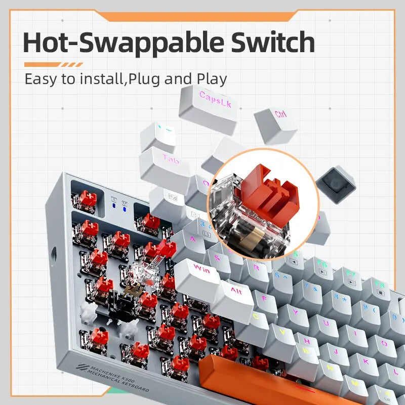 Machenike K500W Kabellose mechanische Tastatur, Hot-Swap-fähig, Tri-Mode, 94 Tasten, RGB-Gaming-Tastatur mit Hintergrundbeleuchtung für PC, Gamer, Laptop