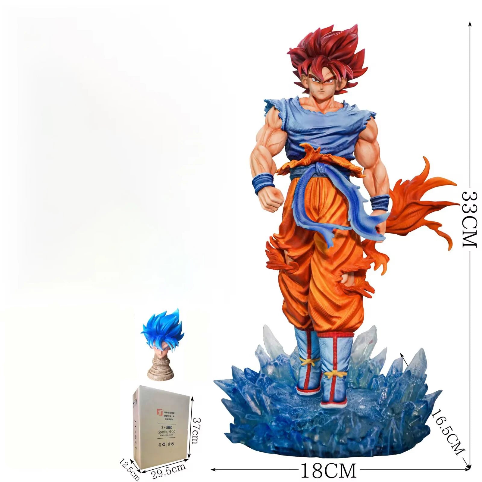 33cm/12.9inch JT Goku Statue Dragon Ball Z Super Saiyan Goku Figure Replace Head Led Base Gk Statue Collection Model Toy Gifts