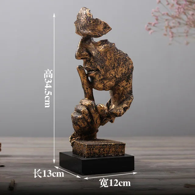 Bronze Silence Is Golden Statue Ornaments Abstract Figure Sculpture Resin Crafts Creative Interior Home Decor Modern Figurines