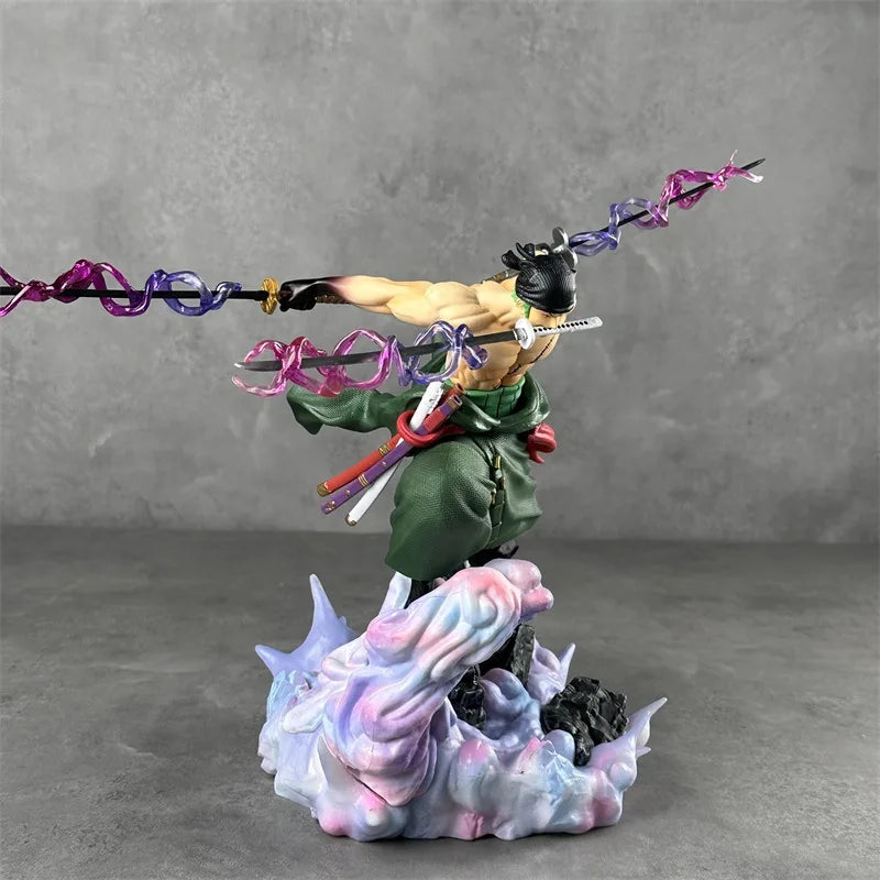 One Piece Roronoa Zoro Actionfigur im Dreischwert-Stil, Doppelkopf-Statue, Anime-Modell, Spielzeug, Tischdekoration, Sammlerstück, Geschenk für Fans