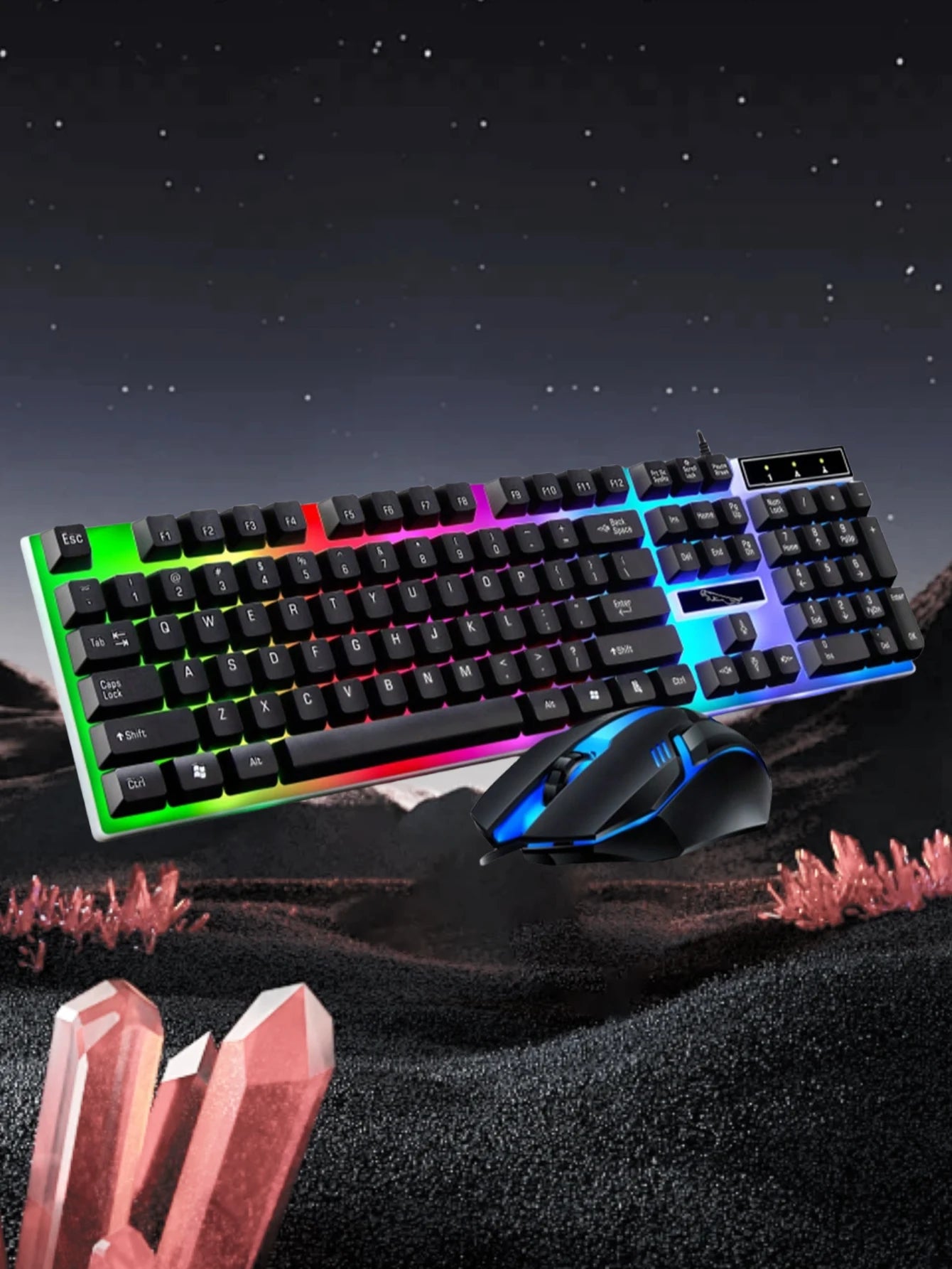 Glow Mechanical Feel Wired Keyboard and Mouse Set, ergonomic design, suitable for both gaming and office use