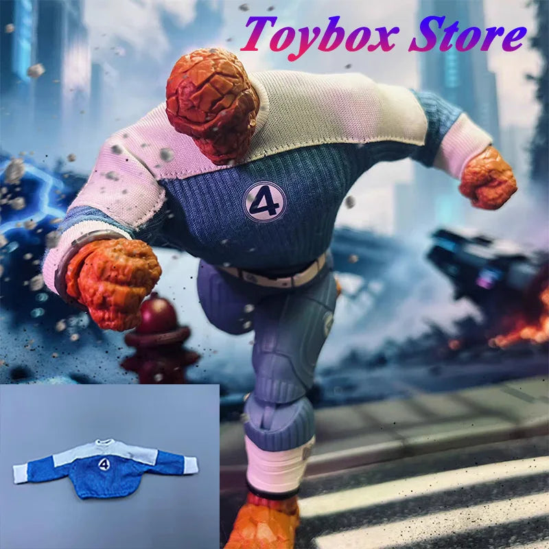 1/12 Comic Fantastic 4 Thing Man Action Figure Blue White Mini Sweater Top Toys Clothes Accessory For 6" Ml Soldier Decoration