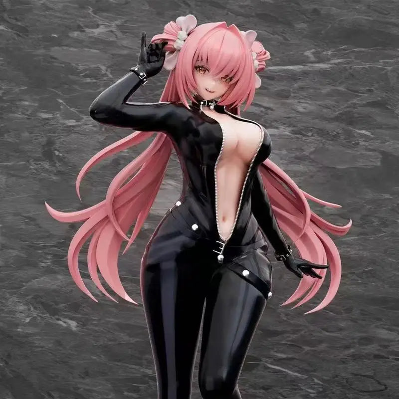 Anime Miss Lizzy Agent Figure Black Tight Suit Pink Hair Pvc Statue Smooth Touch Paint Desktop Decor For Anime Fans Wholesale