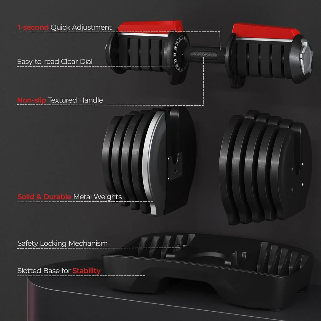 Verstellbares Hantelset 28 40 52,5 90LBS Verstellbare Hanteln Schnellverstellbares Hantelgewichtsset mit Anti-Rutsch-Griff und Ablage für