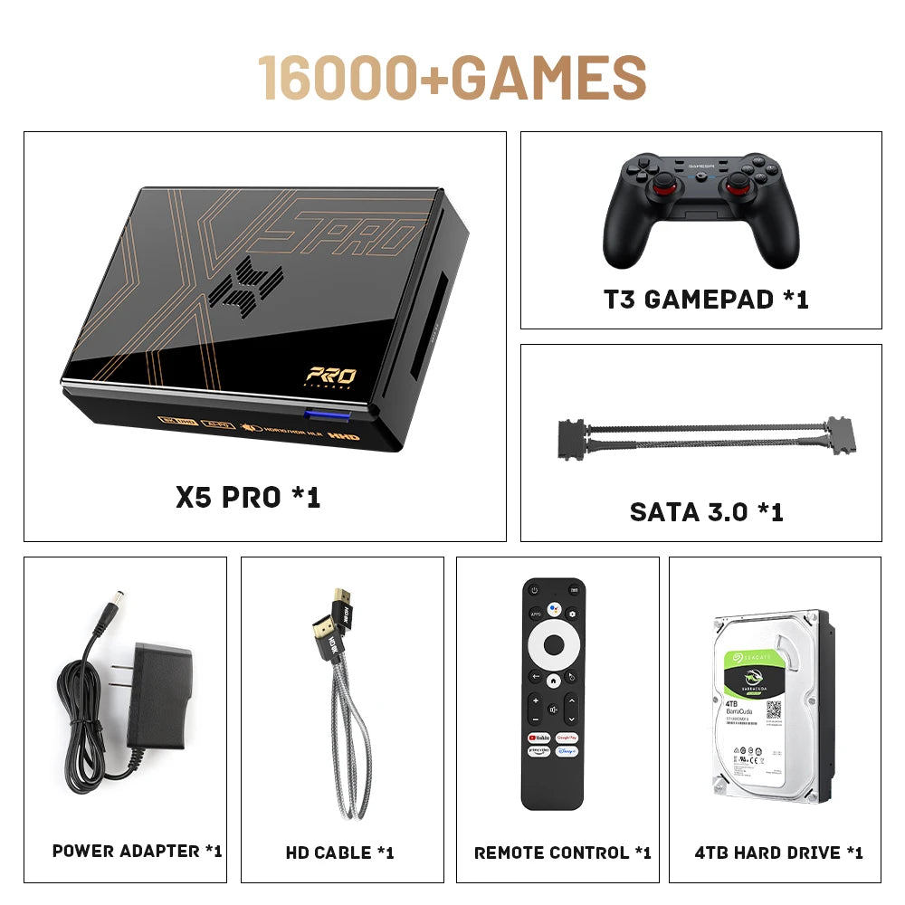 Kinhank Super Console X5 PRO Retro-Videospielkonsolen Plug and Play 4T mit 16000 Spielen für PS2/WII/SS/DC/N64 Android 12 TV-Box