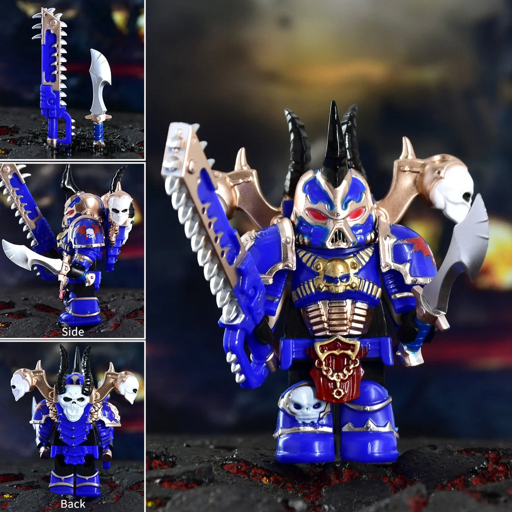 Warhammer 40k Chaos Space Marine Action Figure - Black Legion, Green Eye Lens, Spiked Armor, Combi-Bolter, Collectible Miniature