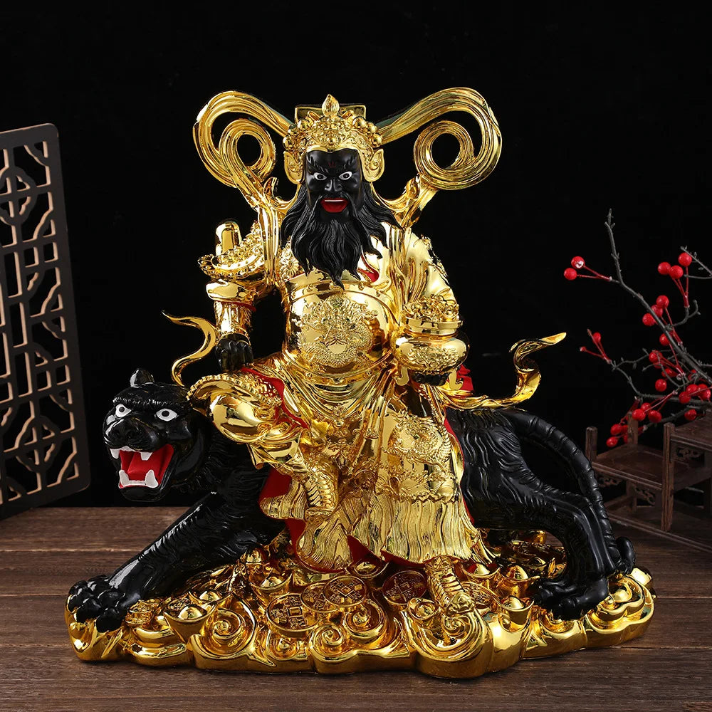 God of Wealth Zhao Gongming Rresin Statue of Tiger Resin Statue of Buddha Home Offering