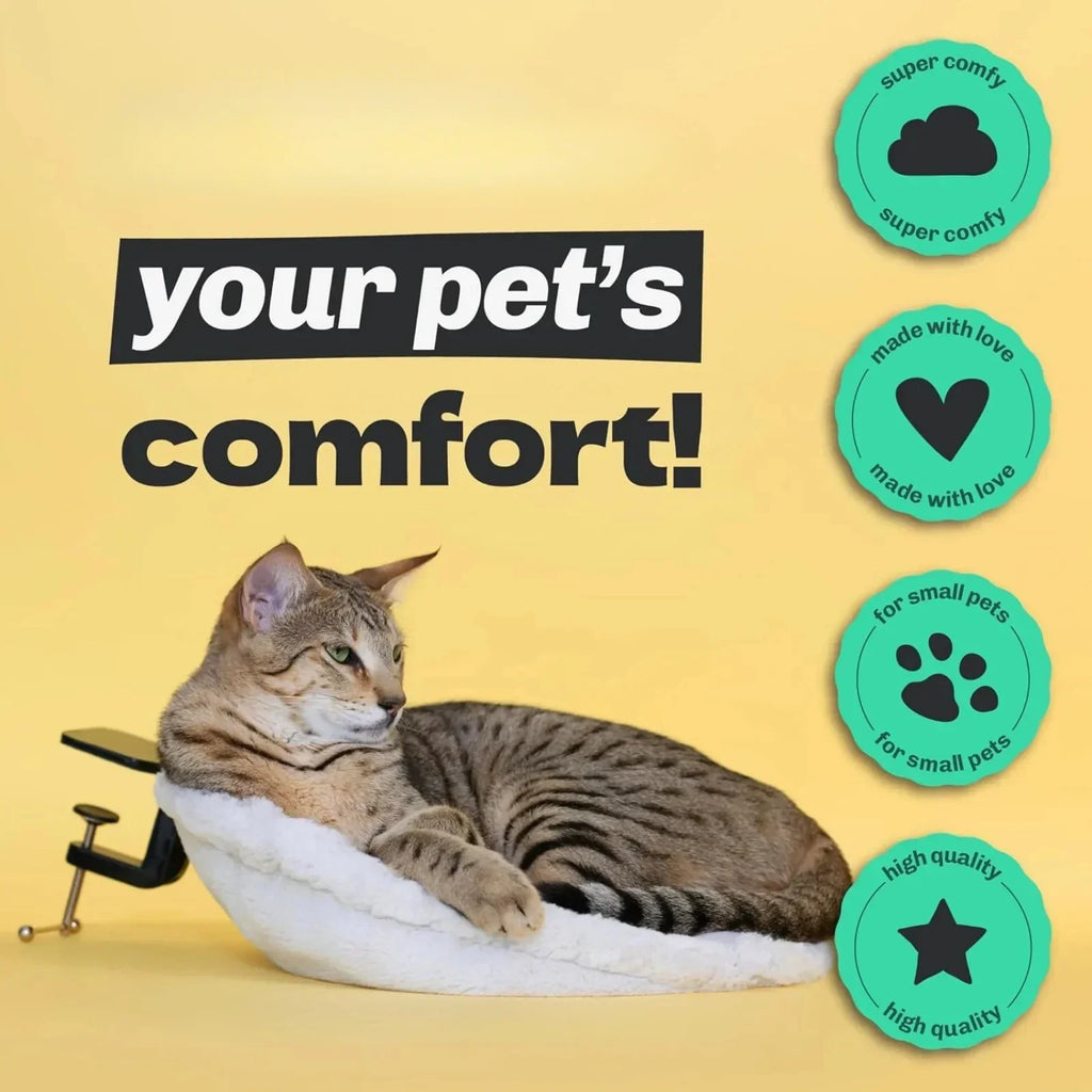 Cat Desk Bed - Soft Faux Fur Fabric, Steel Frame - Adjustable, Cat Shelf Bed for Indoor Cats - Perfect Cat Hammock for Your