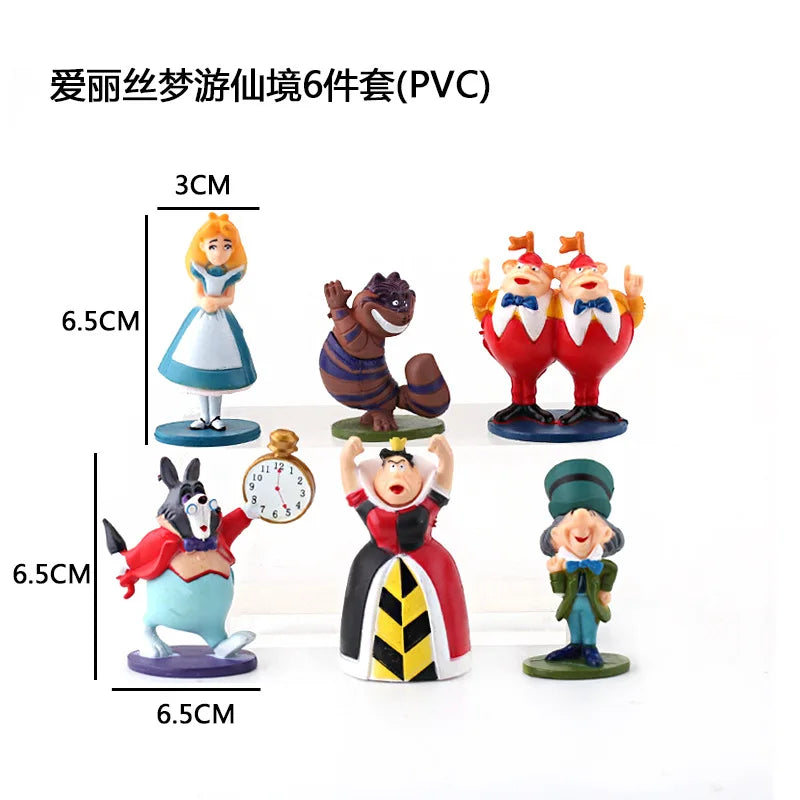 Disney Alice Adventures In Wonderland 6pcs/set Cartoon Anime Action Figure Toys PVC Collectible Model Dolls Decoration Gifts