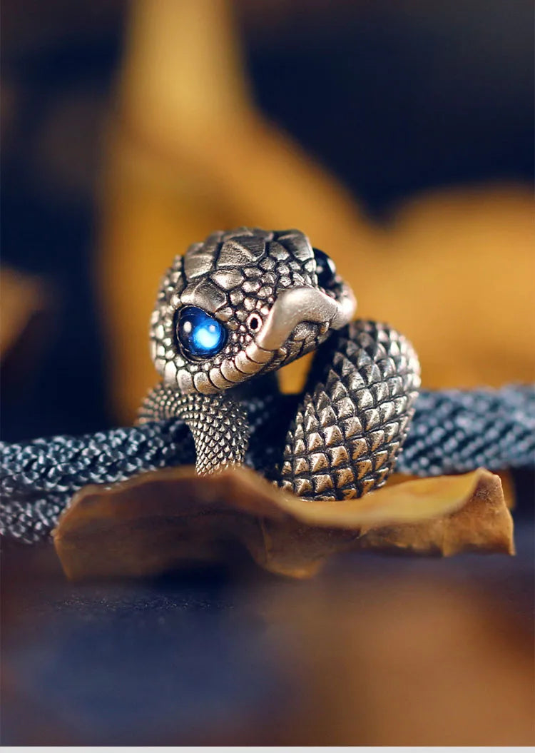 925 Sterling Silber Vintage Schlangenanhänger Gratis mit verstellbarem 13-18CM Seilkettenarmband für Frauen Männer Schmuck