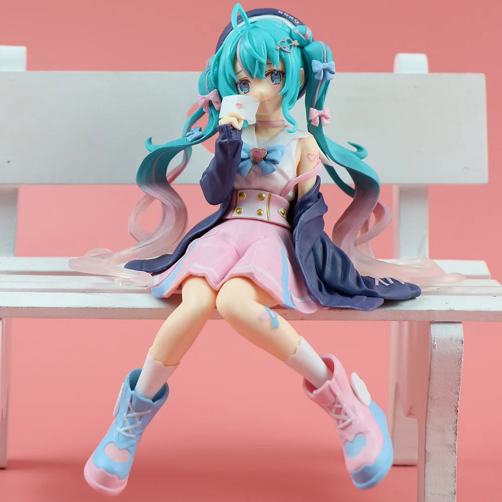 New Hatsune Miku Anime figure Pink sakura sitting position PVC Action figure model toy decoration collect gifts