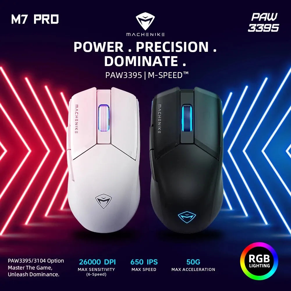 Machenike M7 Pro Gaming Maus USB Verdrahtete 2,4 GHz Drahtlose Maus PAW3395 26000DPI 650IPS 7 Taste 74g RGB Für laptop PC Maus Gamer