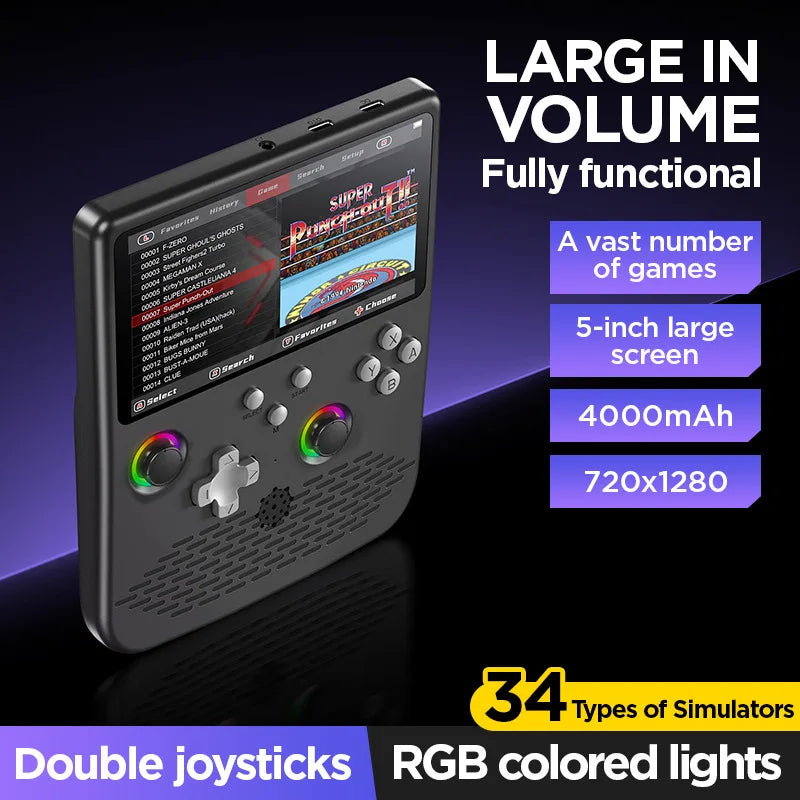 Retro Handheld Games Console Portable Retro Gaming Console Linux System 5.0-inch IPS Screen HD Output 64GB 20000+ Retro Games