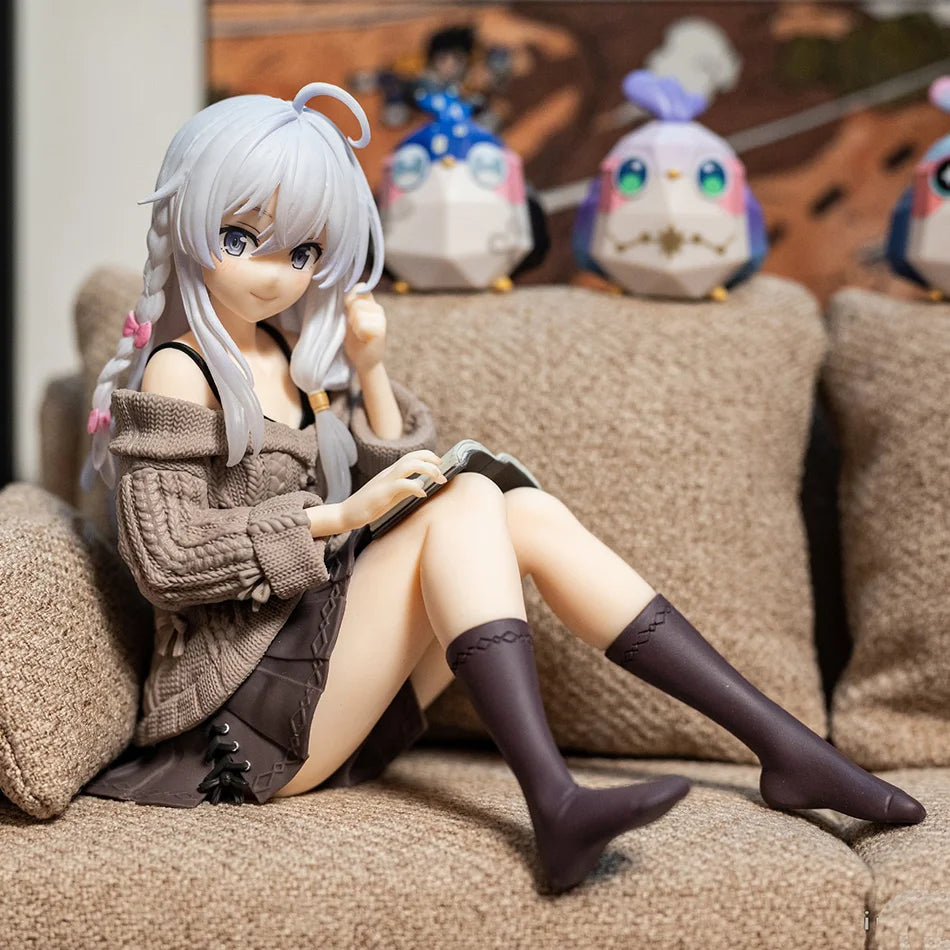 9cm Anime Wandering Witch: The Journey of Elaina Figure Elaina Knit Dress Sitting Posture Action Figure PVC Model Toy Collection