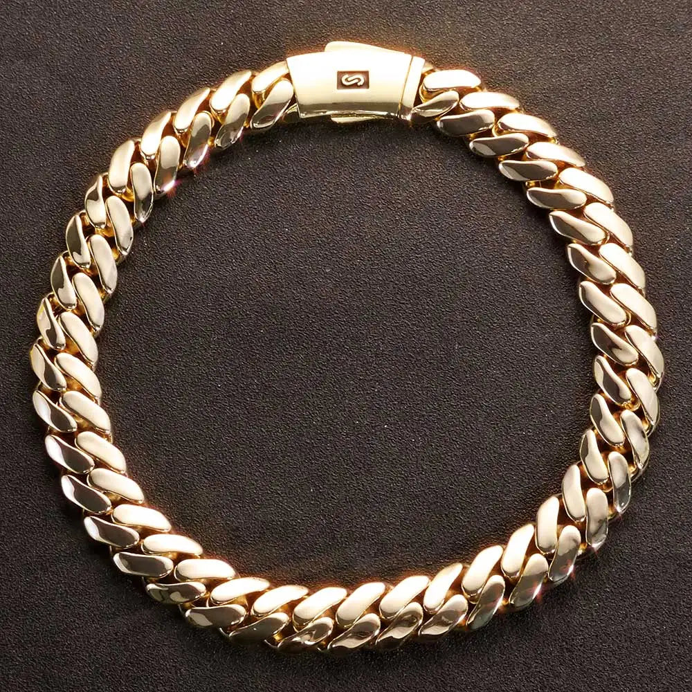 HHIOK Customized 20mm Monaco Bracelet 14K Gold Plated Smooth Buckle High Quality Hip Hop Miami Cuban Bracelet For a Good Friend