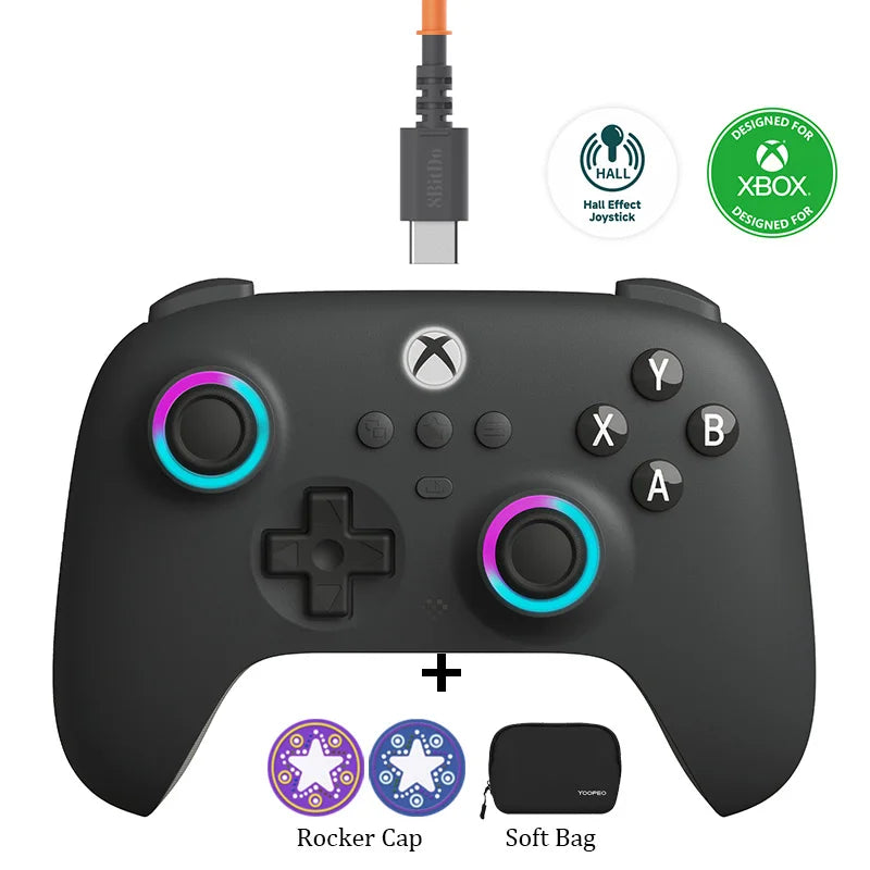 8BitDo Ultimate C Wired Controller For Xbox Series S, X, Xbox One RGB Lighting Fire Ring Hall Effect Joysticks For Windows 10/11