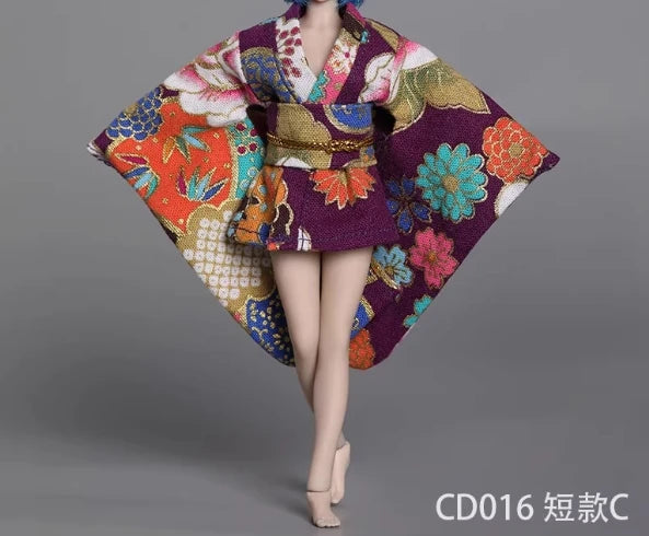 1/12 Scale Female Soldier Short Japanese Printing Kimono Dress Clothes Model for 12" Tbleague Phicen Body Accessories