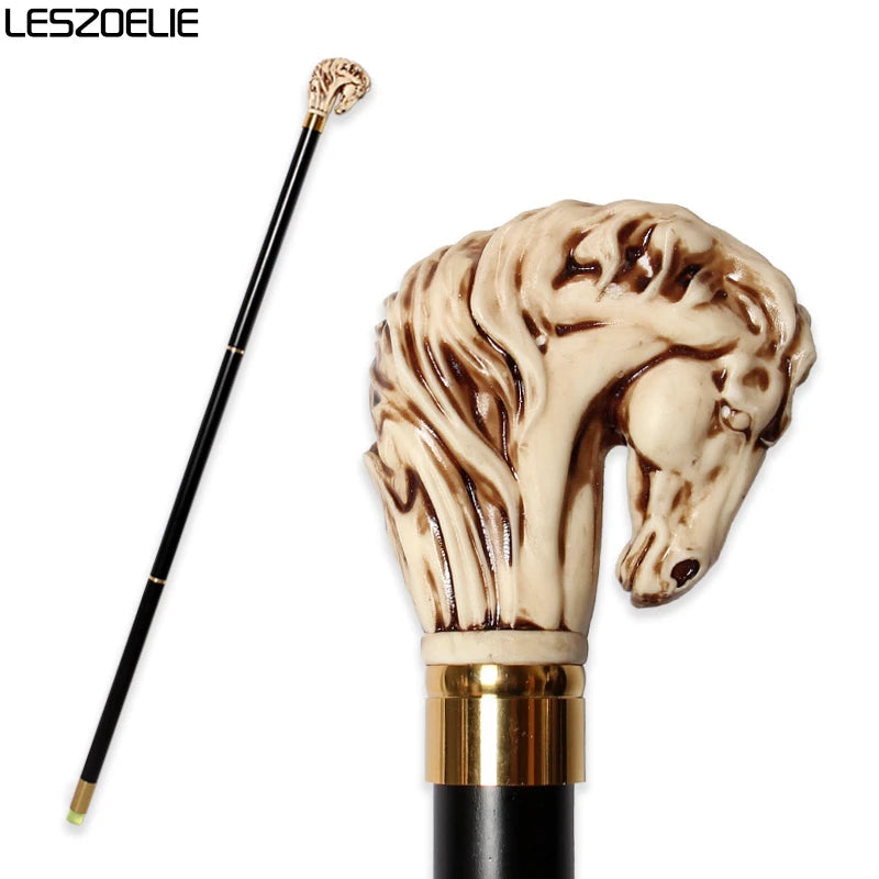 Horse-Head Stick Series Man Alloy And Resin Horse Head With Iron And Red Wooden Walking Cane For Woman Fashionable Canes