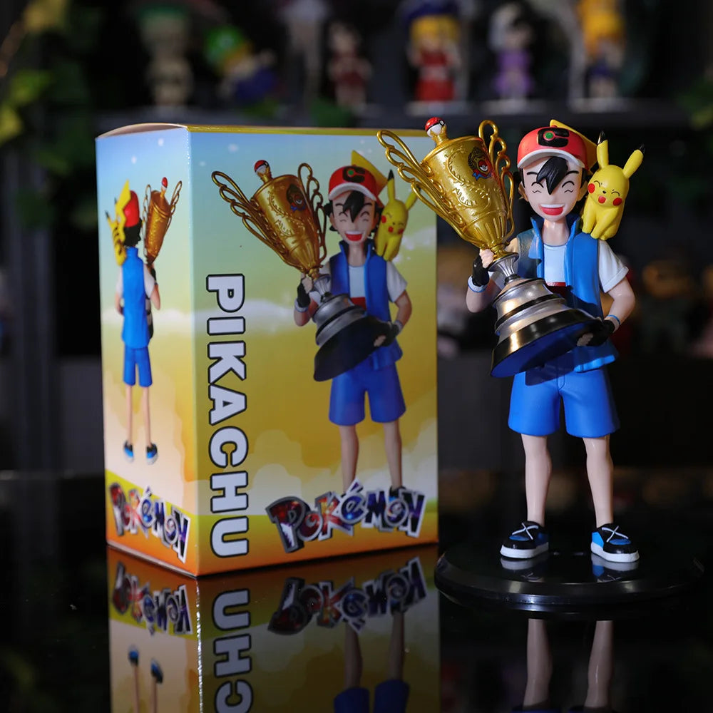 Pokemon Ash Ketchum Pikachu Champion Standing Standing Standing GK Model Anime Action Figure Pocket Monsters Toys Desktop Accessories 18CM