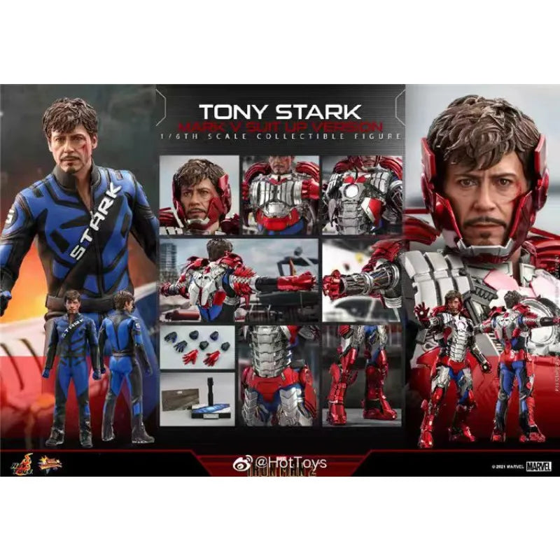 Original Hot Toys MARVEL Iron Man TONY STARK MARK V SUIT UP VERSION Anime Figure Toys Models Collection