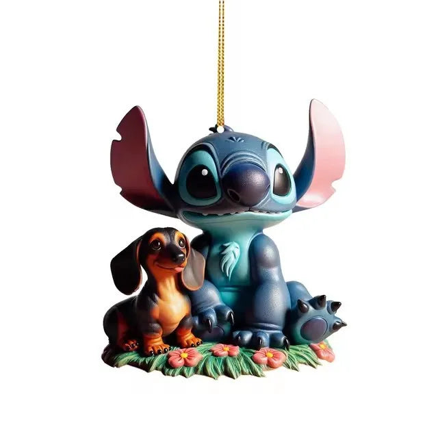 8cm Kawaii Anime Lilo&Stitch Acrylic Christmas Decoration Stitch Christmas Tree Home Hanging Car Bag Accessories 2D planar print
