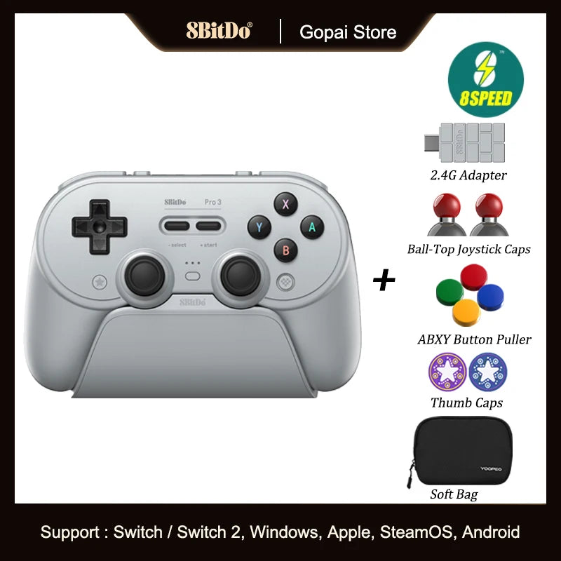 8BitDo Pro 3 Bluetooth Controller for Switch 1/2 Windows, Apple, SteamOS with TMR Joysticks,Switchable Triggers,Swappable Button