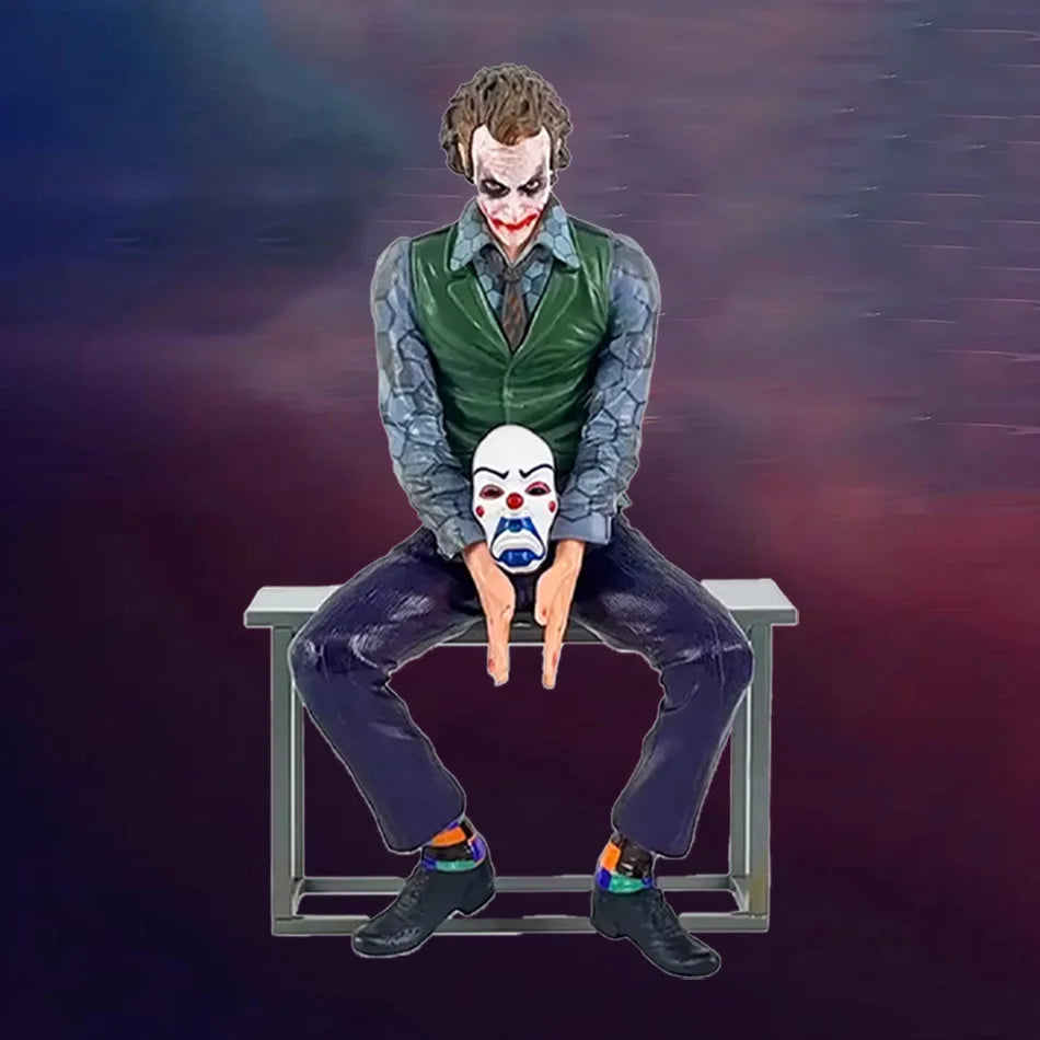 24cm Joker Heath Ledger Action Figure Sitting Green Suit Handheld Joker Mask Car Doll Desktop Decoration Model Toy Children Gift