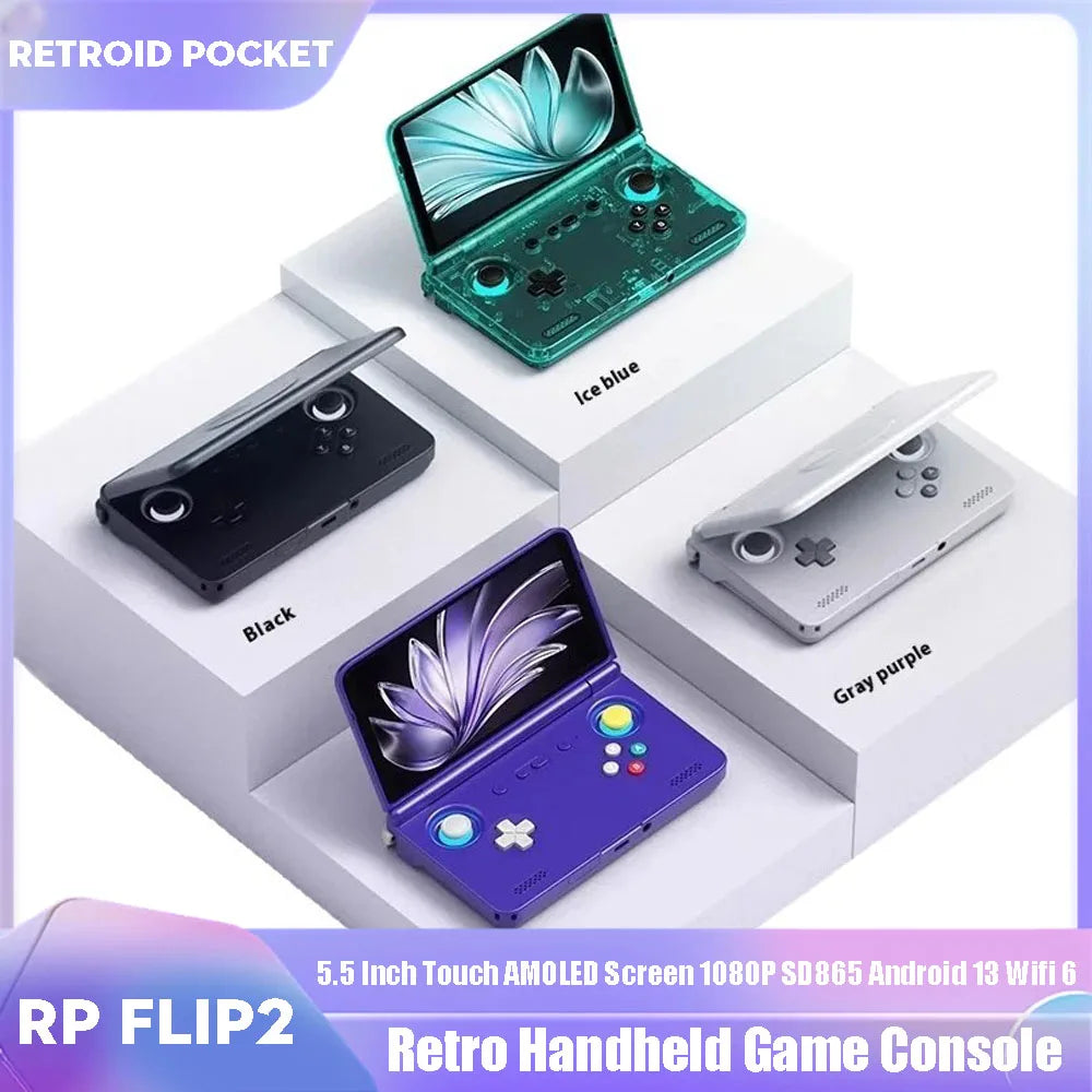 Retroid Pocket Flip2 Retro Handheld Game Console 5.5 Inch Touch AMOLED Screen 1080P SD865 Android 13 Wifi6 Portable Video Player