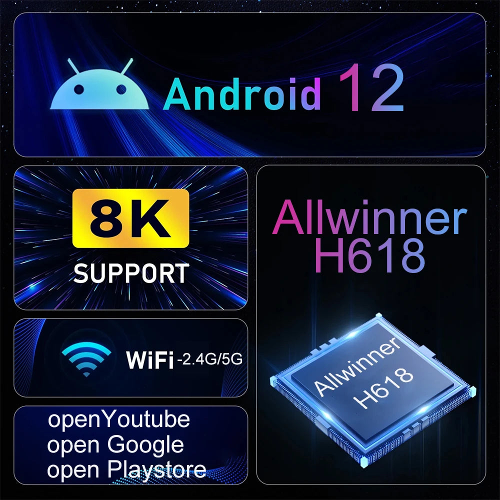 T95 Max Smart TV Box Android 12 Allwinner H618 Chip Dual-band WiFi 2.4G/5G Bluetooth5.0 Support Google 8K Resolution Set Top Box