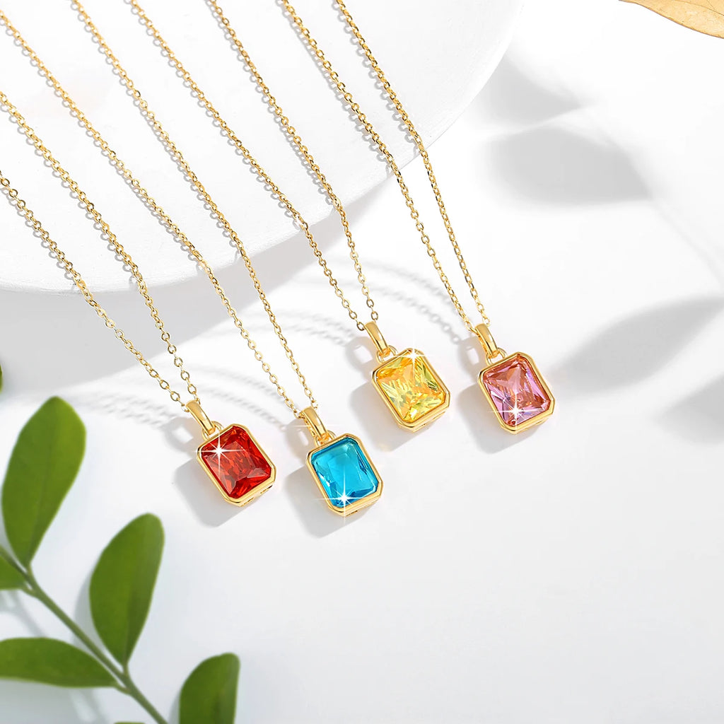 Szjinao 100% Echt 18k Gold Halskette Für Frauen 8*10mm Gelb Stein Rechteck Mit Zertifikat AU750 K gold Anhänger Hochzeit Geschenk