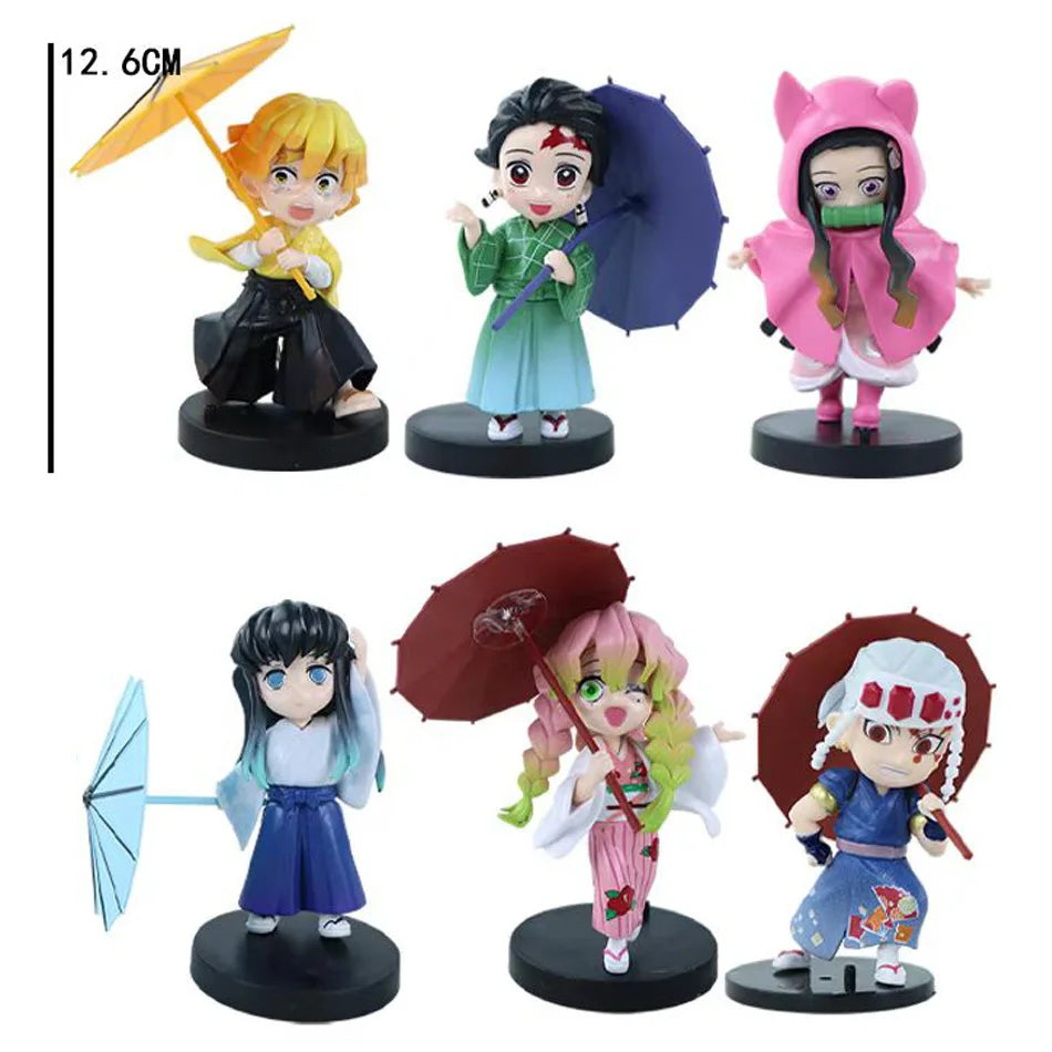 6pcs Q Version Demon Slayer Sitting Ghost Doll Tanjiro Nidouzi Inosuke Zenizu Toy Figural PVC Model Gift