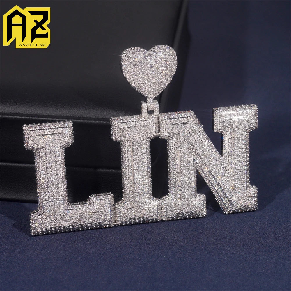 Customized Solid Single letters Love Bail Pendant Zircon Iced Out For Men Women Necklaces Hip Hop Jewelry Copper Free Shipping