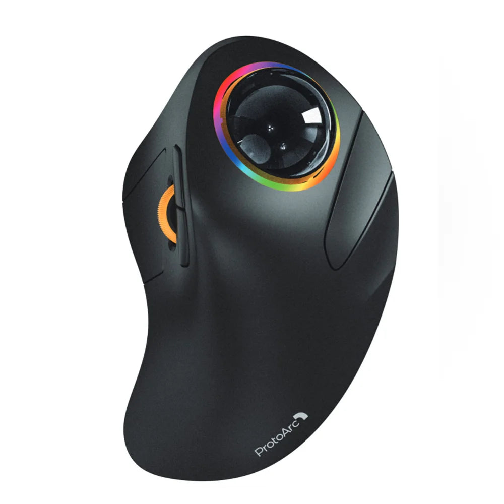 ProtoArc безжична мишка с показалец и тракбол, акумулаторна RGB ролербол мишка, BT 2.4g мишка за компютър, лаптоп, 3 устройства за връзка
