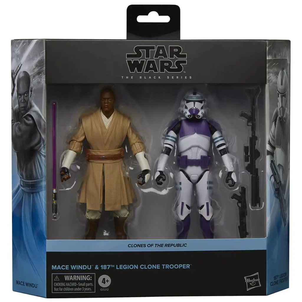 Original Hasbro Star Wars The Black Series Mace Windu and 187th Legion Clone Trooper Anime Figure Collection Model Toys