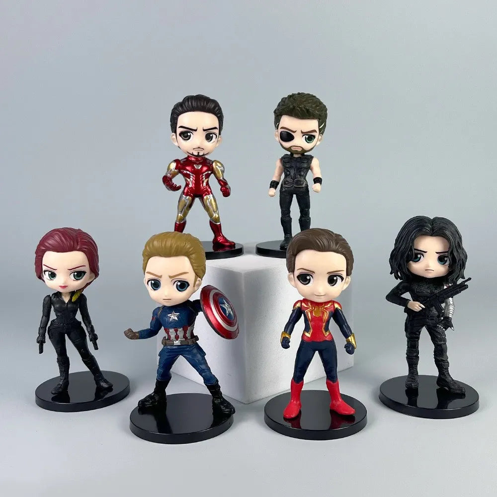 6pcs/set Marvel Avengers Black Panther Thanos Ironman Spiderman Captain American Hulk Figure Model Toys