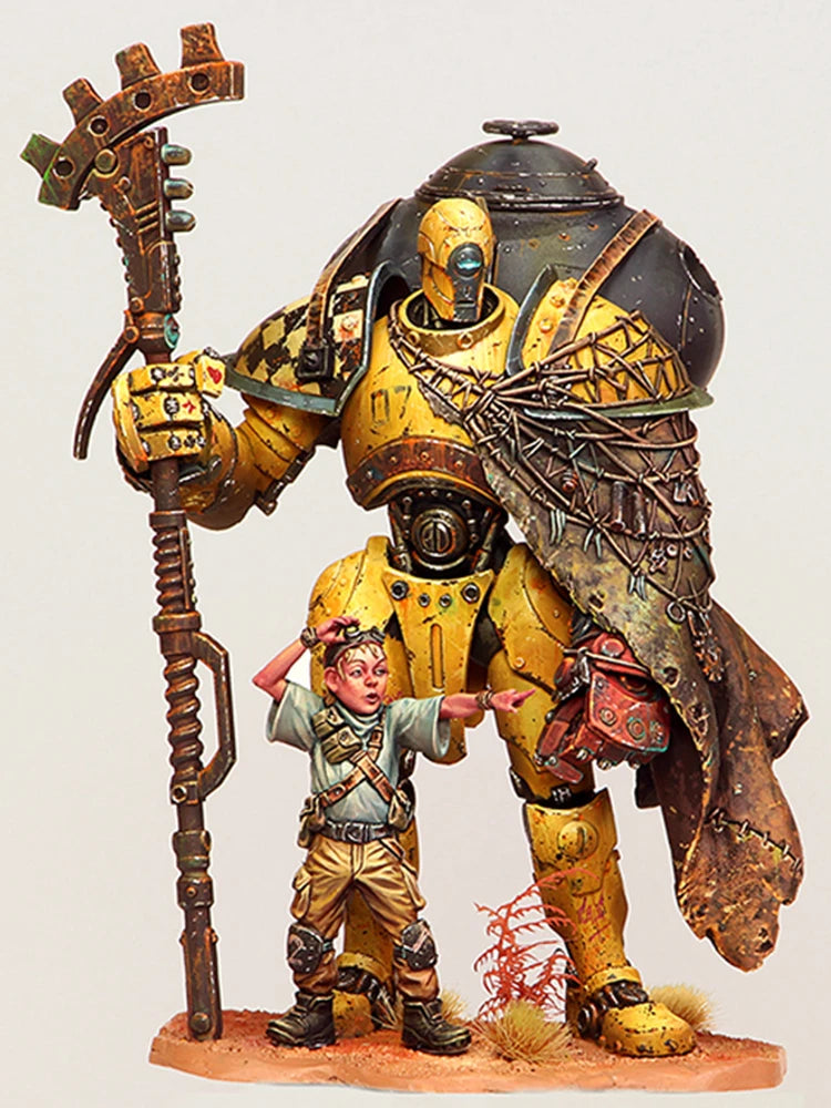 New Unassembled 1/24 fantasy warrior with child stand and watch Resin Figure Unpainted Model Kit
