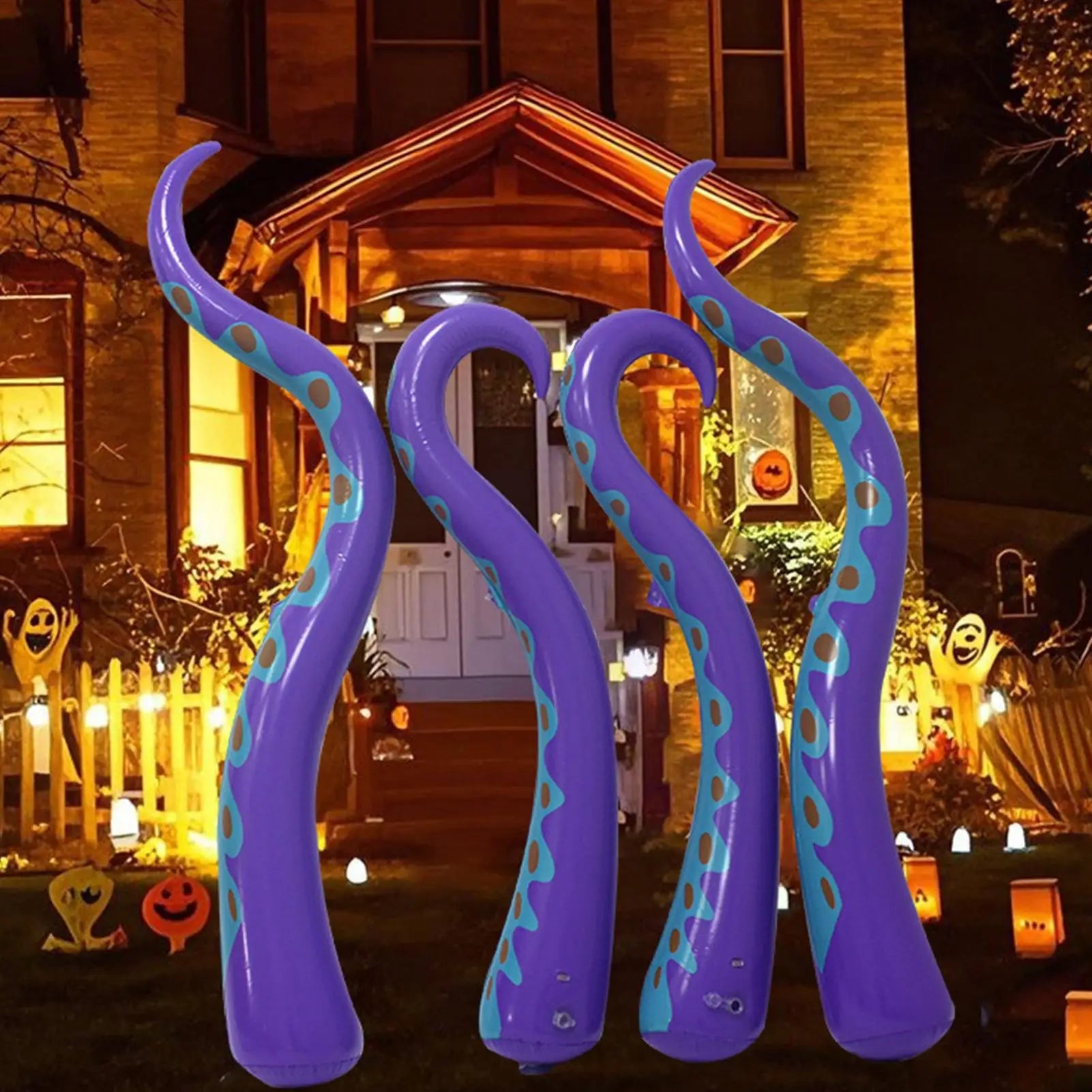 4 Pieces Outdoor Giant Octopus Tentacles Halloween Puppet Halloween Inflatable Decor Holiday Party Yard Lawn Decoration