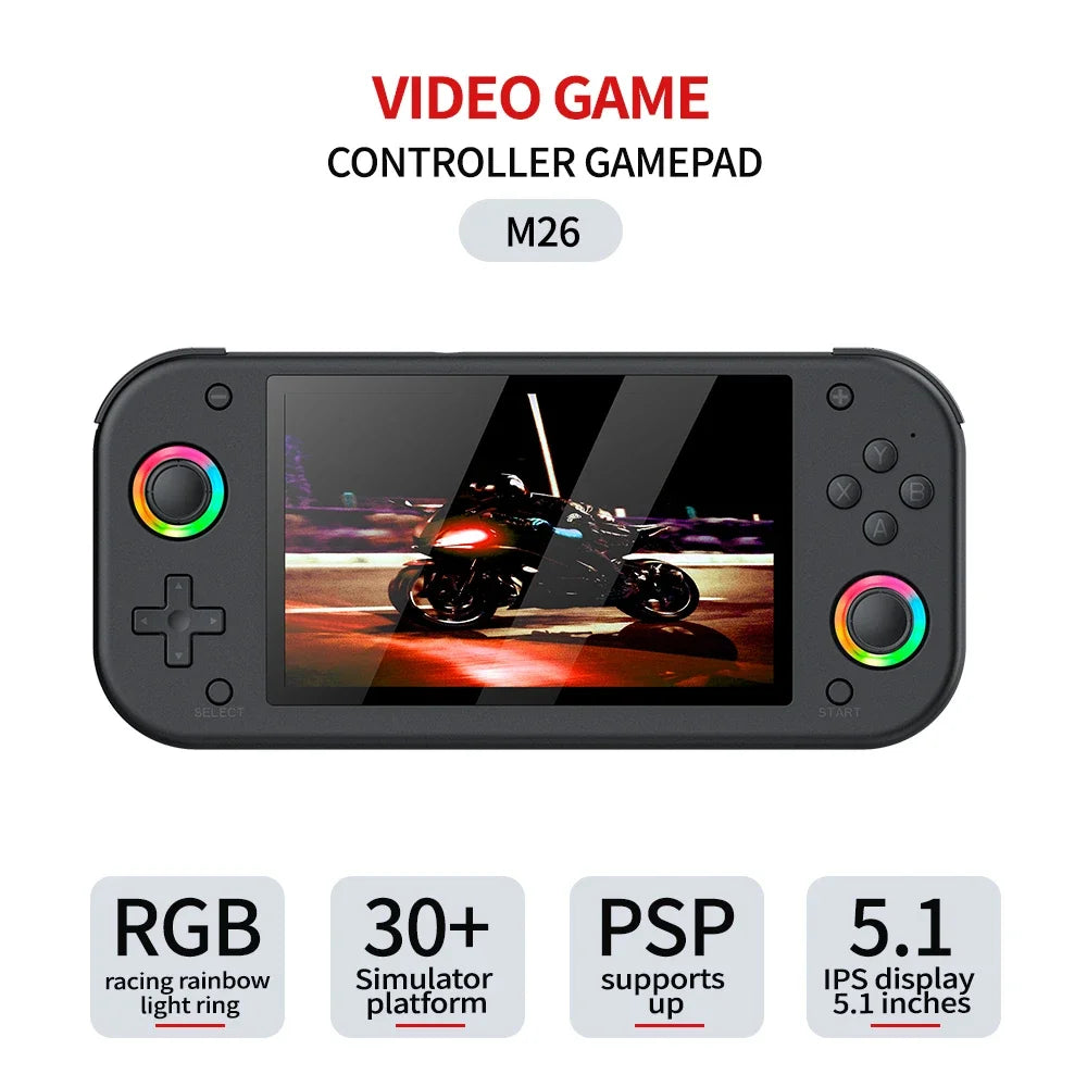 M26 Open Source 256G Handheld Video Game Console with 5.0 Inch IPS Screen 3000mAh Linux System Portable Pocket Player Games