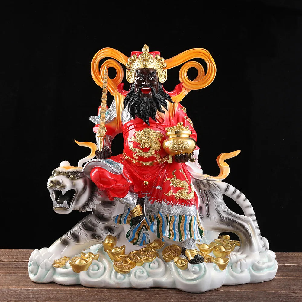 God of Wealth Zhao Gongming Rresin Statue of Tiger Resin Statue of Buddha Home Offering
