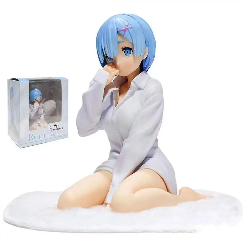 11CM Anime Life in another world from scratch Rem in white shirt sitting position anime model toys gift doll collection PVC