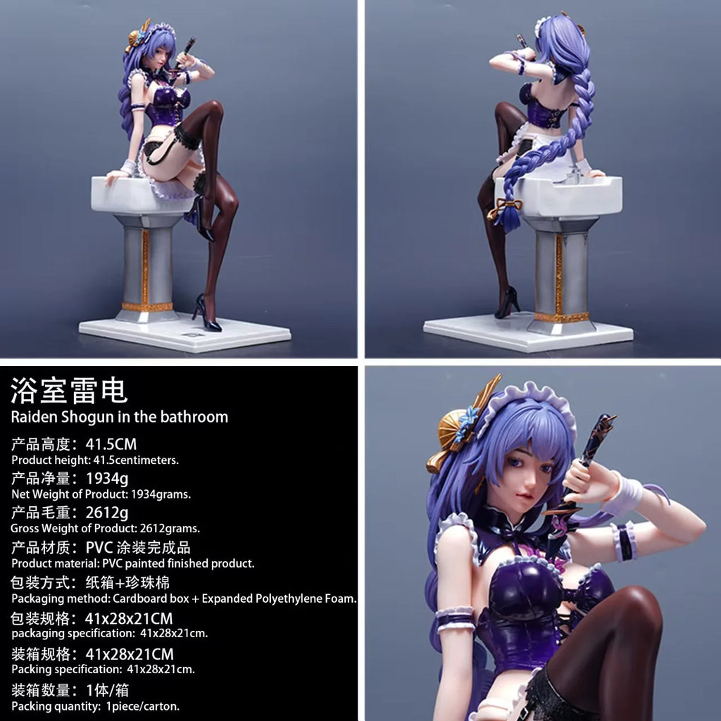 Genshin Impact Raiden Shogun Figure 42cm New Maid Outfit Anime Game Model Bathroom Display Decor For Anime Game Fans Collectors