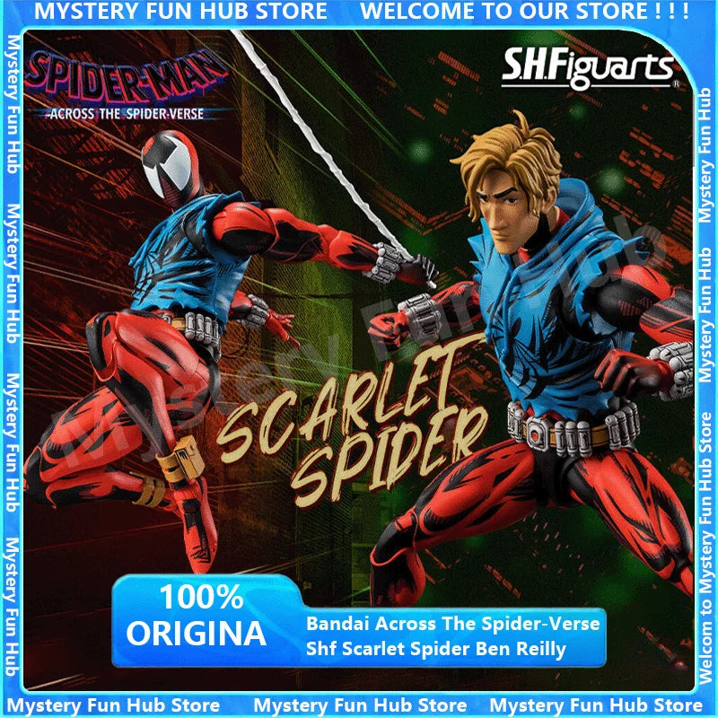 Original Bandai Spider-Man Action Figure Across The Spider-Verse Shf Scarlet Spider Ben Reilly Anime Model Collectible Toys Gift