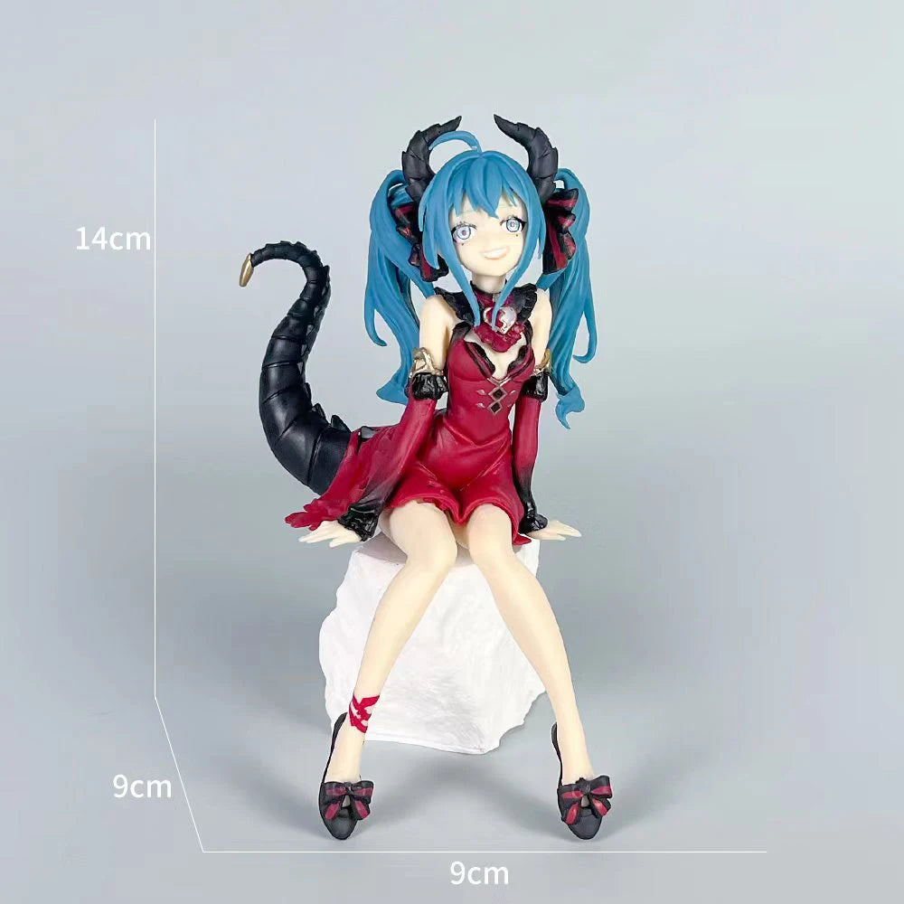 14cm Cute Miku Dragon Maid Anime Action Figure Girl Little Devil Sitting Noodle Stopper Model Toys Child PVC Doll Boxed