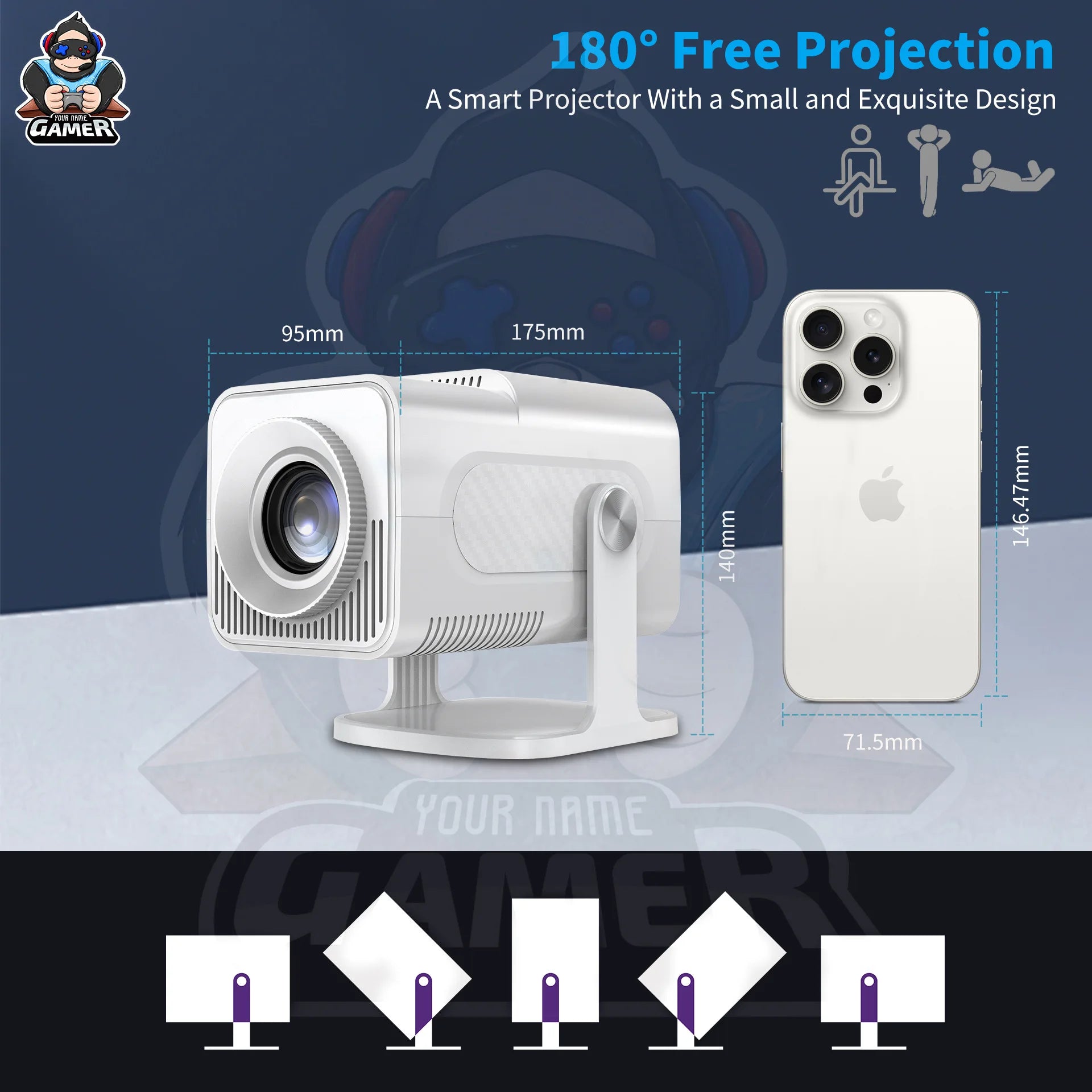 White HCS350pro Retro video game consoles Android12.0 HD TV OS system WIFI Portable Intelligent Projector 720p  Home Projector