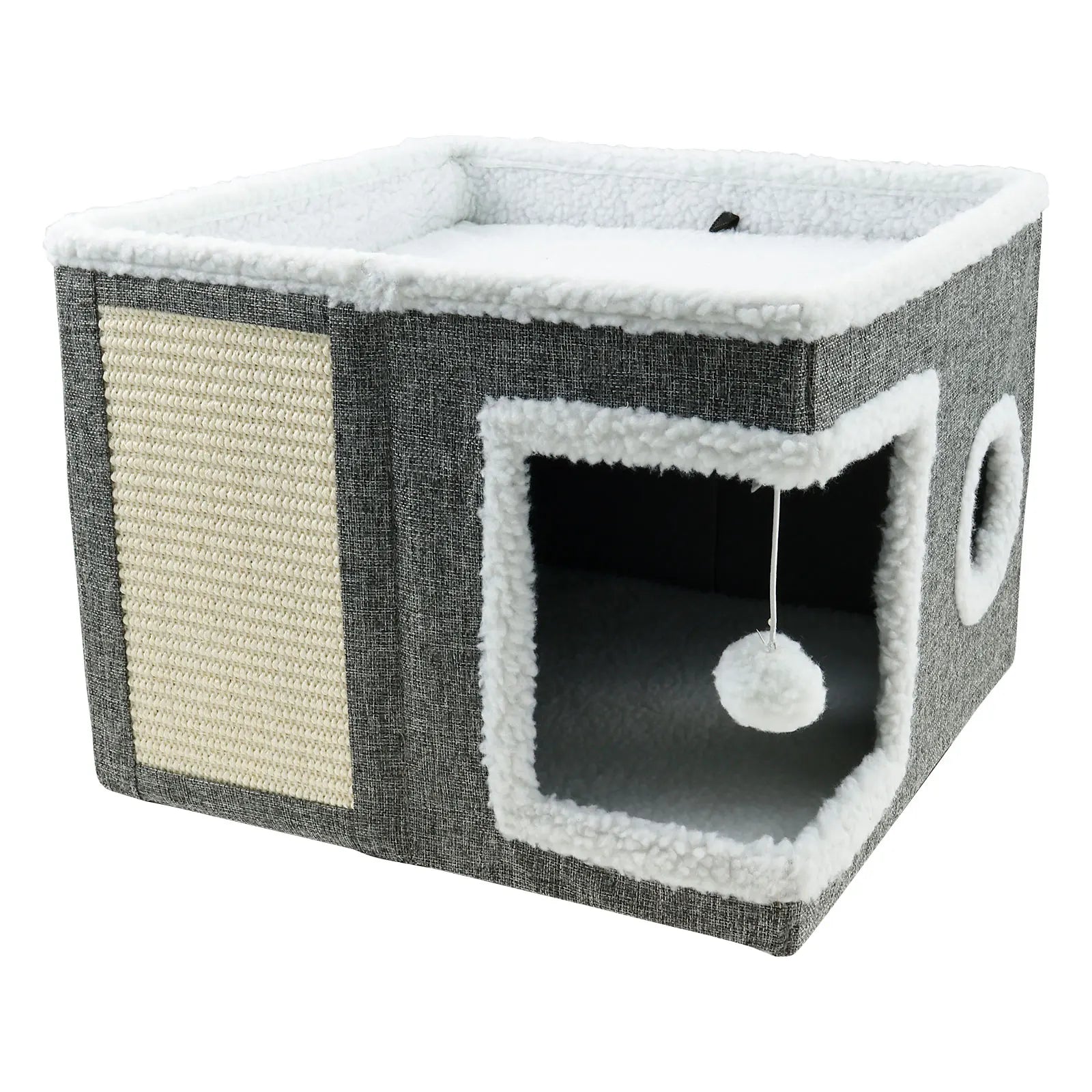 Cat House for Indoor Large Foldable Cat Bed Cave with Ball and Scratch Pad Cozy Kitty Hideaway for Kitten Small Pet Cat Houses