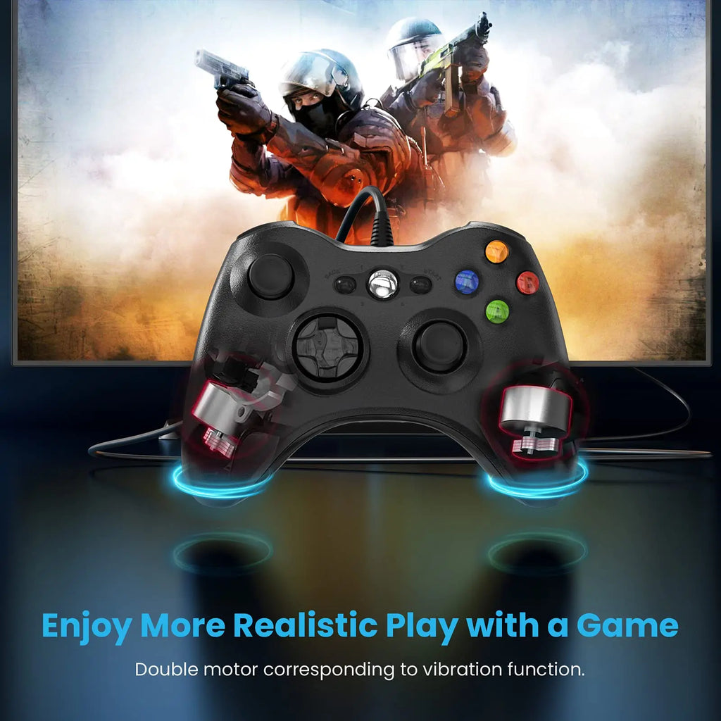 Wired Gamepad For Xbox 360 Game Controller with Dual-Vibration Turbo Compatible Xbox 360/360 Slim and PC Window Joystick