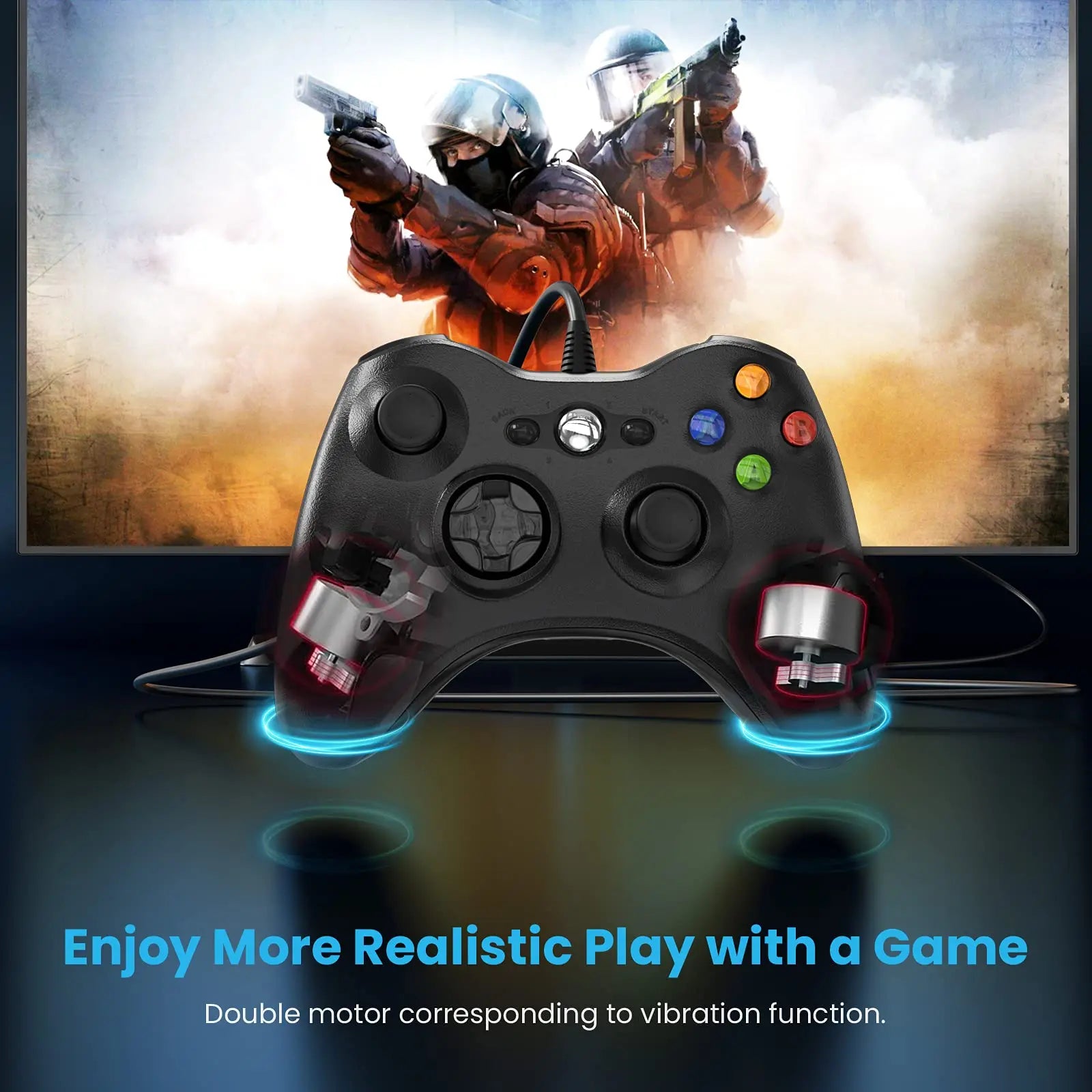 Wired Gamepad For Xbox 360 Game Controller with Dual-Vibration Turbo Compatible Xbox 360/360 Slim and PC Window Joystick